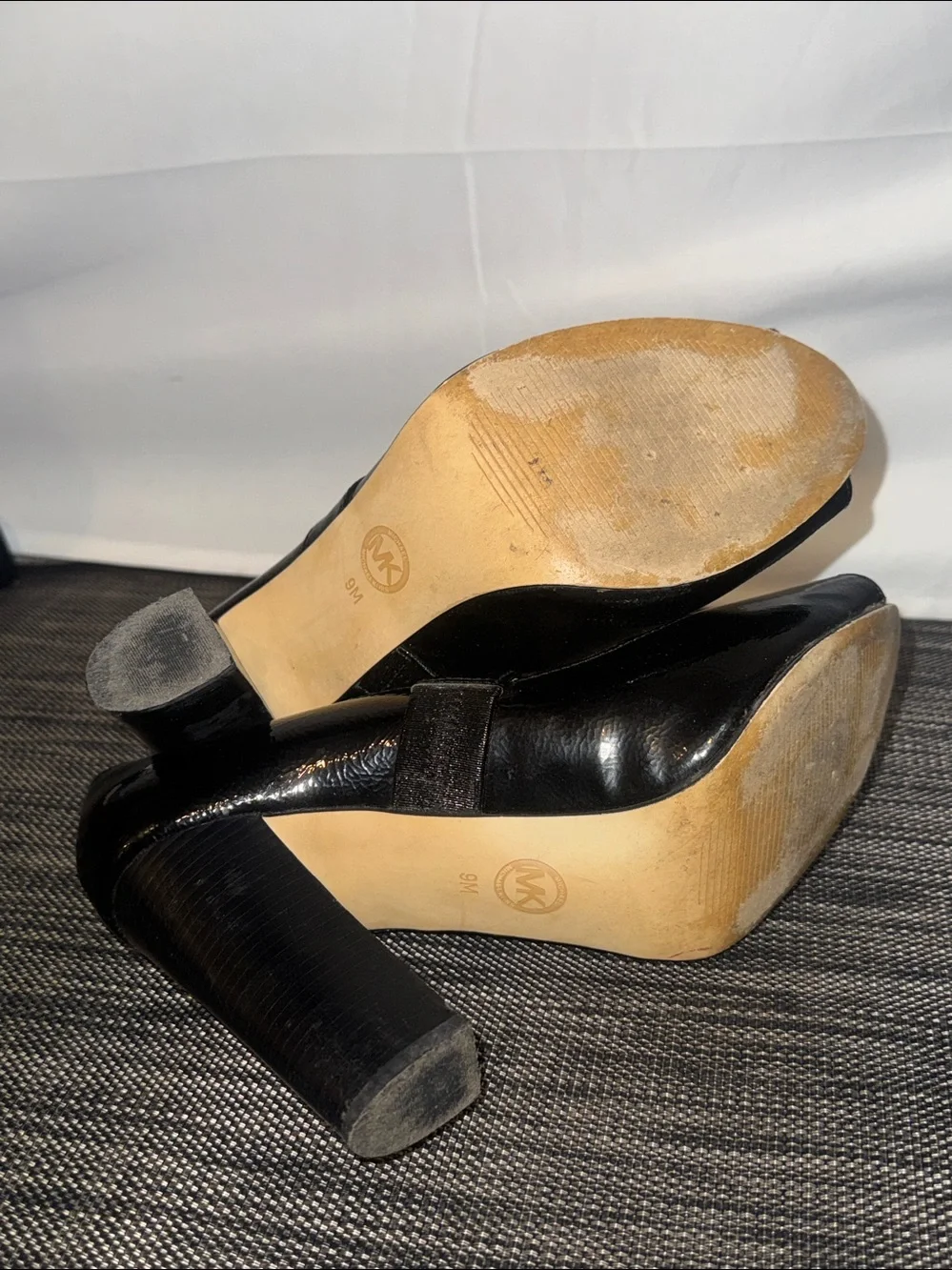 Michael Kors Chandler Mary Jane Peep Toe Heels Black Patent Leather
